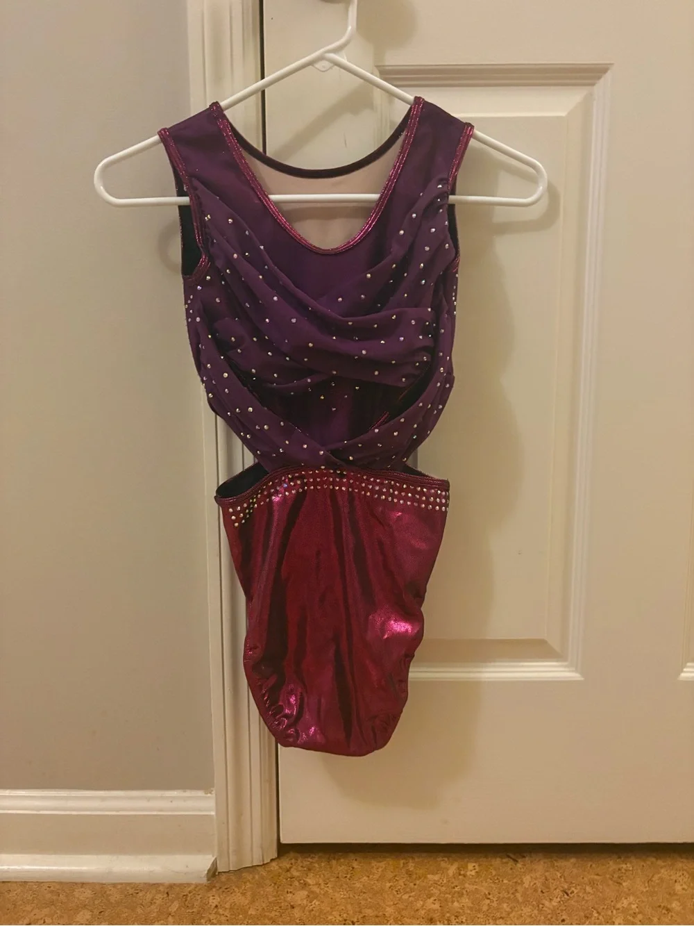 Darcy Custom Gymnastics Leotard Purple Berry Rhinestone Open Back